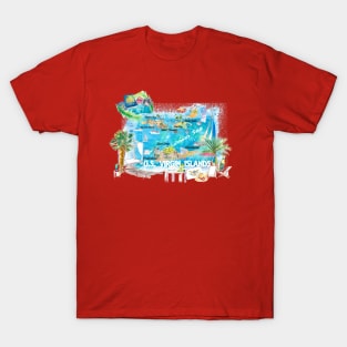 US Virgin Islands Illustrated Travel Map with Roads and Highlights T-Shirt